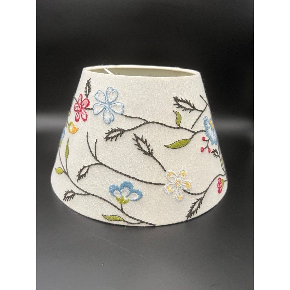 Small White Lampshade with colorful embroidered floral